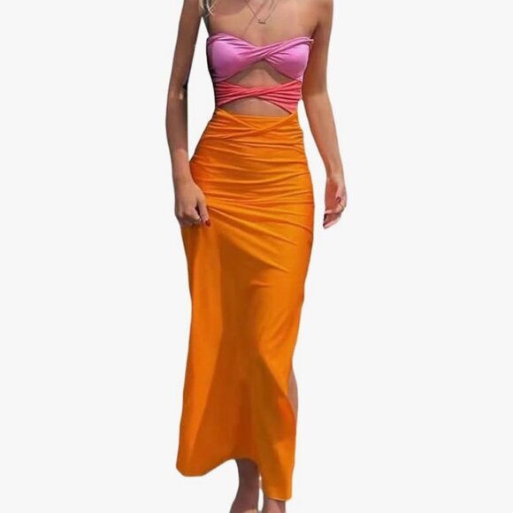Seyumixi Orange & Pink Bodycon Maxi Dress - Picture 1 of 3